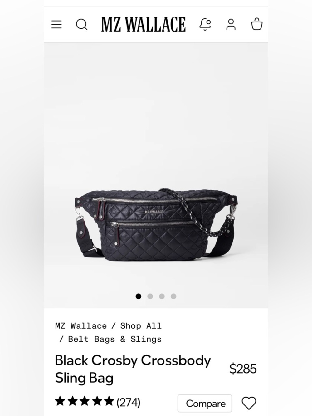 MZ Wallace Quilted Black Oxford Sling